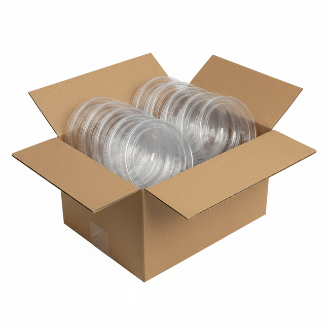 Clear PET Lids in Corrugated Box