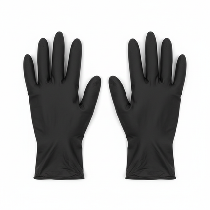 Black vinyl gloves large laid flat