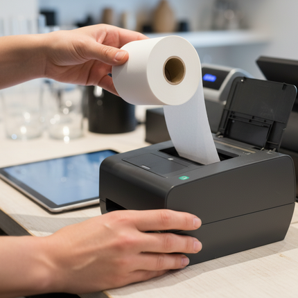 Thermal paper roll 2-1/4 in use at POS terminal