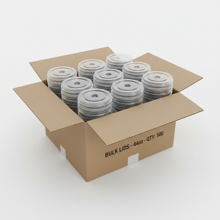 Clear PET flat lids for 44oz cups in corrugated box