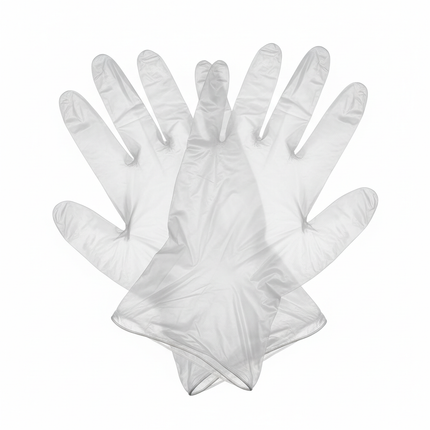 Clear poly gloves large laid flat