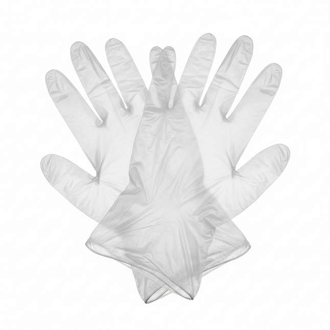 Clear poly gloves large laid flat