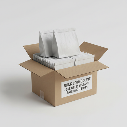 White grease-resistant sandwich bags in corrugated box bulk case