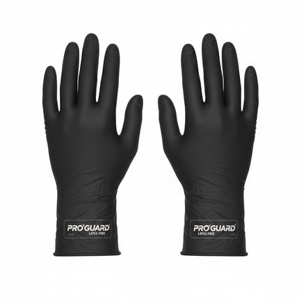 Pro Guard black nitrile gloves large laid flat