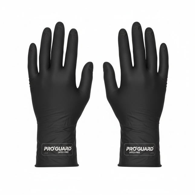 Pro Guard black nitrile gloves large laid flat