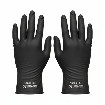 Black vinyl gloves small size laid flat