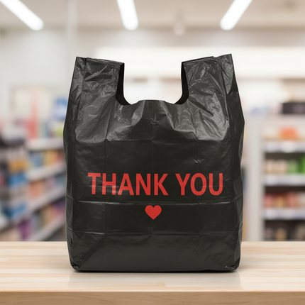 Medium black thank you bag close-up