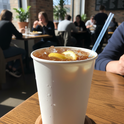 44oz white paper cold cup with iced drink lifestyle