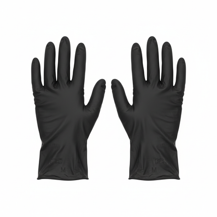 Black nitrile gloves medium laid flat
