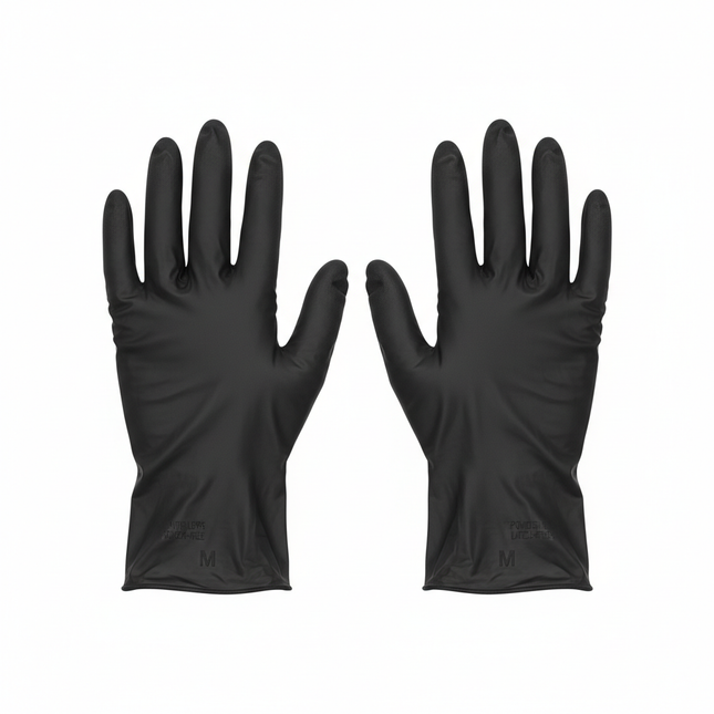 Black nitrile gloves medium laid flat