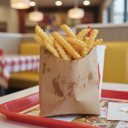 Medium kraft french fry bag filled with fries lifestyle use