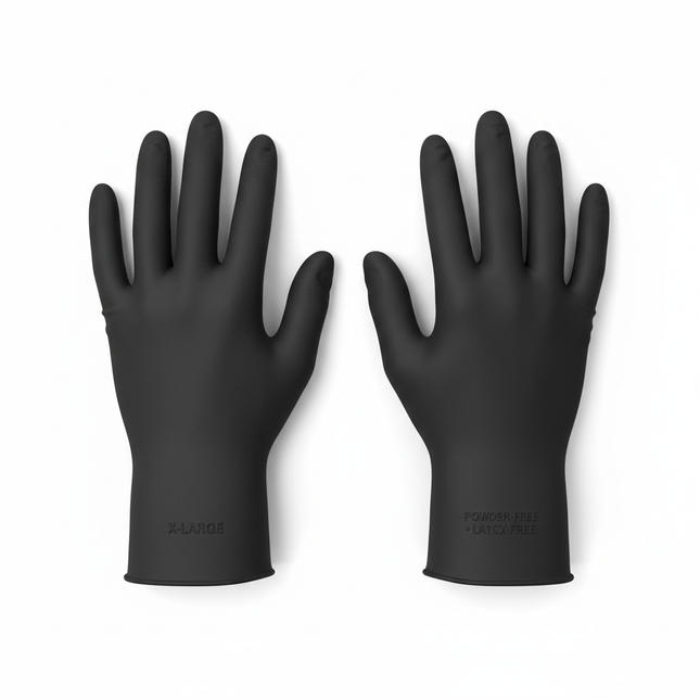Black nitrile gloves X-Large laid flat