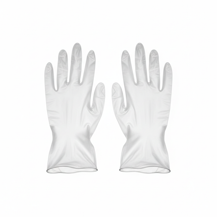 Clear synthetic vinyl gloves X-Large laid flat