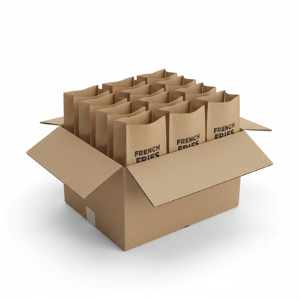 Large french fry bags in corrugated box bulk case