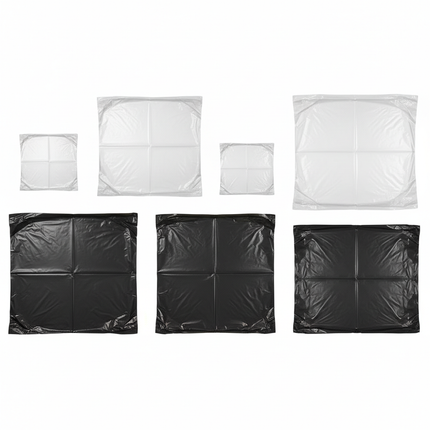 Clear plastic trash liners unfolded