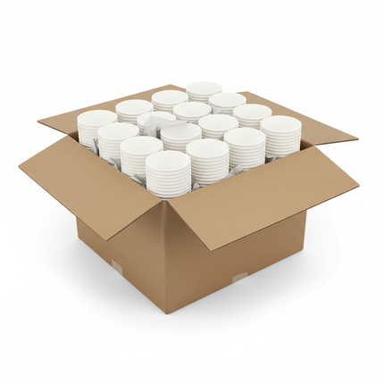 22oz white paper cups in corrugated box bulk case