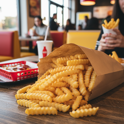 Large kraft french fry bag with fries lifestyle use