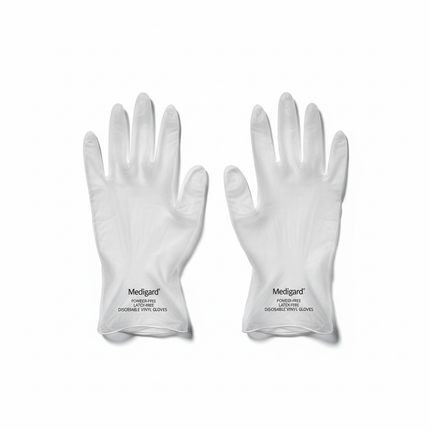 Clear vinyl gloves small size laid flat