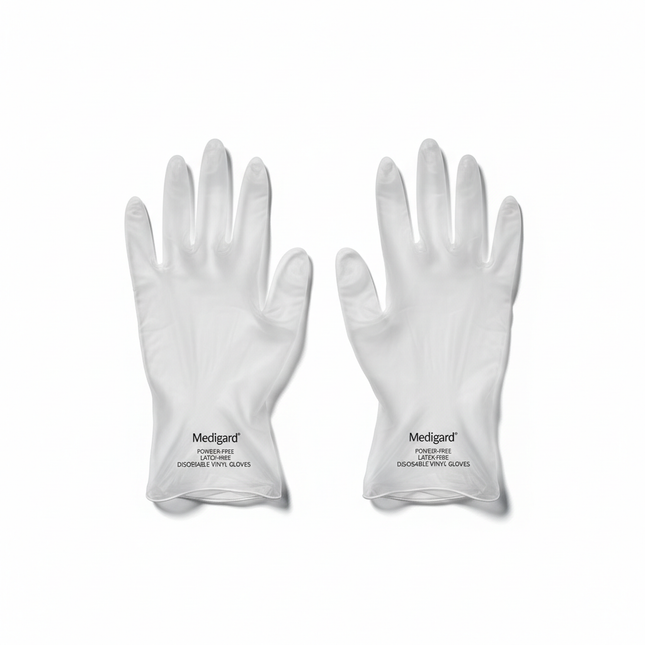 Clear vinyl gloves small size laid flat