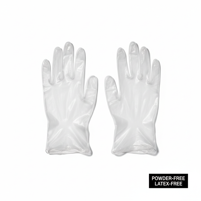 Clear vinyl gloves medium size laid flat