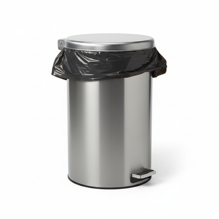 Black trash liner in commercial trash can