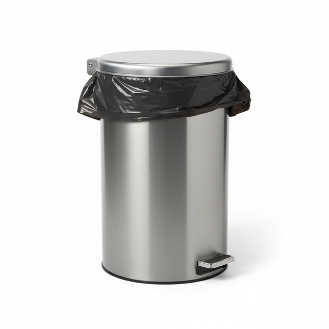 Black trash liner in commercial trash can