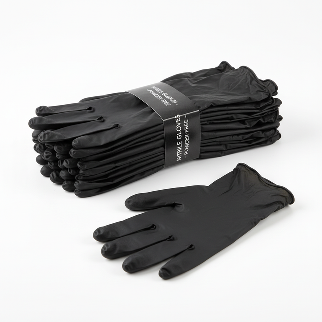 Black nitrile disposable gloves medium size powder-free