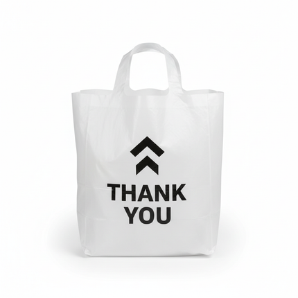 White thank you bag side view