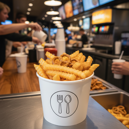 White paper food pail 16oz with fries lifestyle use