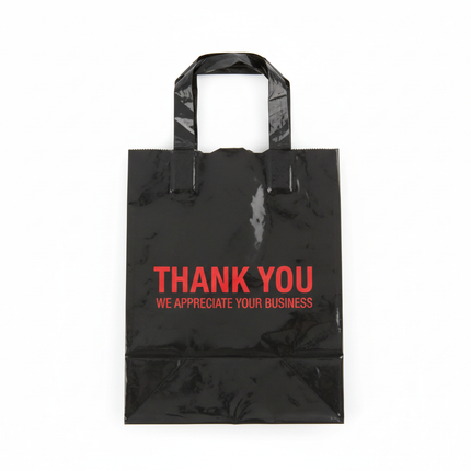 Small black thank you bag close-up