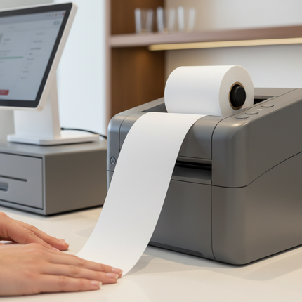 Thermal paper roll in use at POS terminal