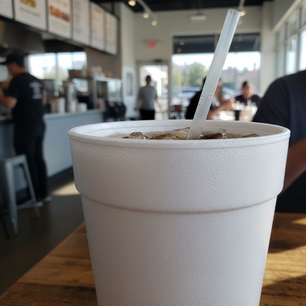 32oz white foam cup lifestyle use
