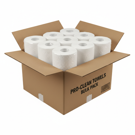 Center pull paper towel rolls in corrugated box bulk case