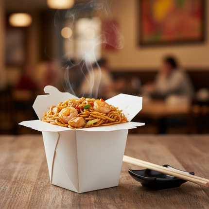 White paper food pail filled with food lifestyle use example